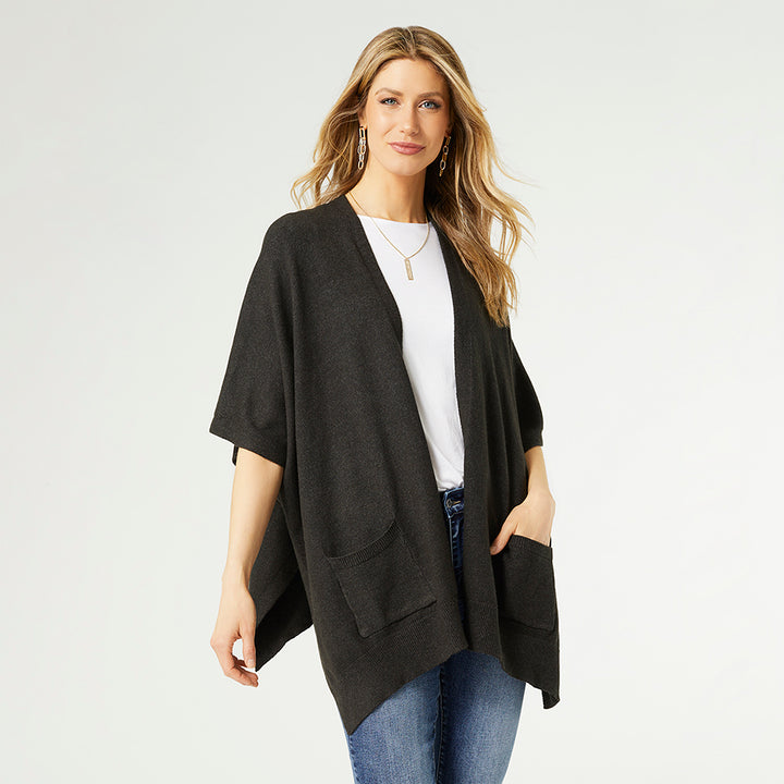 Alani Lightweight Cardigan with Pockets - Black Heather